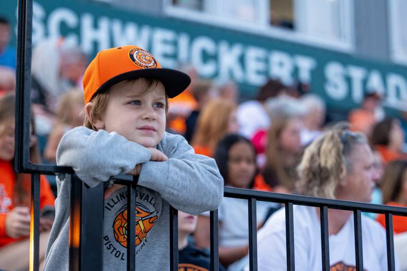 Enzo VanDeWyngaerde watches on as the Illinois Valley Pistol Shrimp face off against the Clinton LumberKings in the final game of the season on Thursday, July 31, 2025, at Schweickert Stadium in Peru.