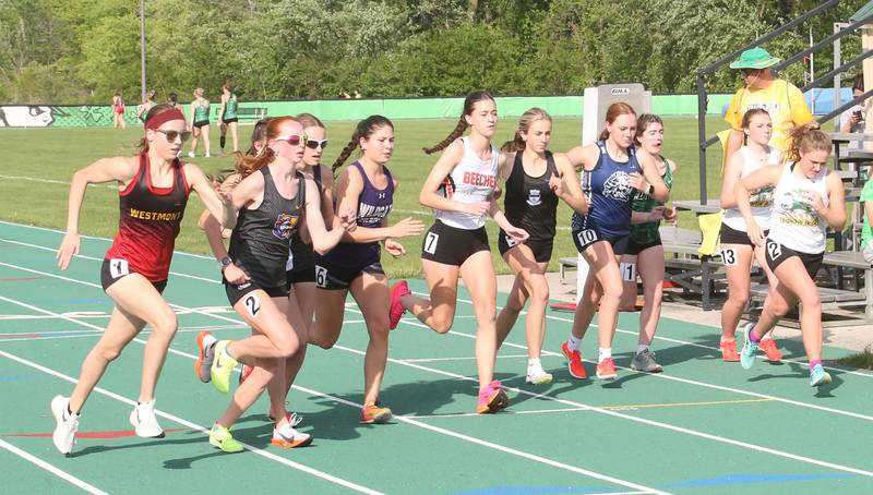 Teams competed in the 3200 meter run during the Class 1A Sectional track meet on Thursday, May 15, 2025 at Seneca High School.