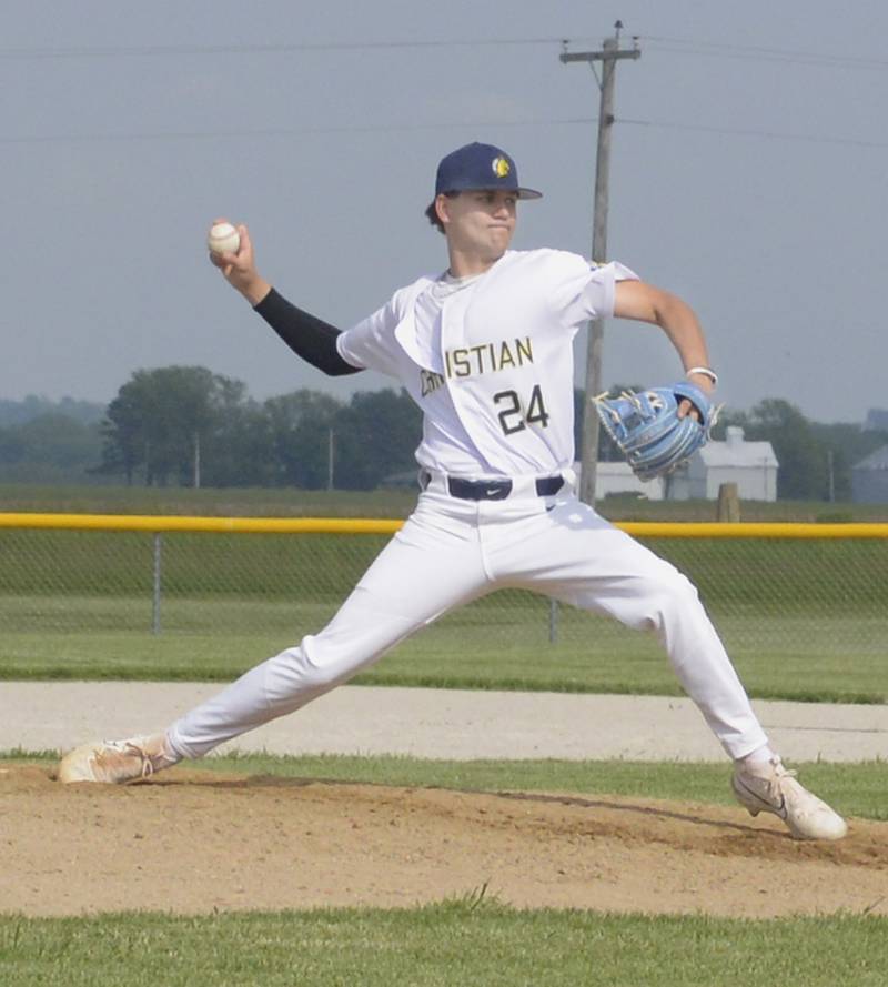 Yorkville Christian Danny Paige starting pitcher 24 lets go with a pitch against Serena Thursday at Serena.