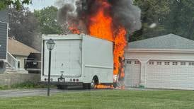 Cab burns delivery truck Friday in Woodstock; nearby garage, house spared