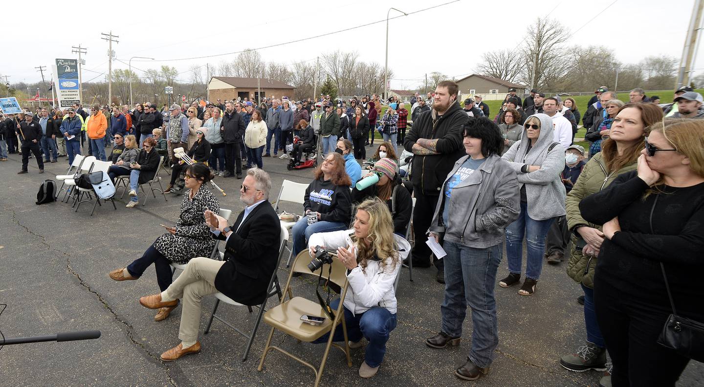 A crowd of about 500 assembled Thursday, April 28, 2022, on the Illinois Valley Cellular parking lot in Marseilles honoring Steve Sutton who was shot and killed during a 1932 labor strike in Marseilles.
