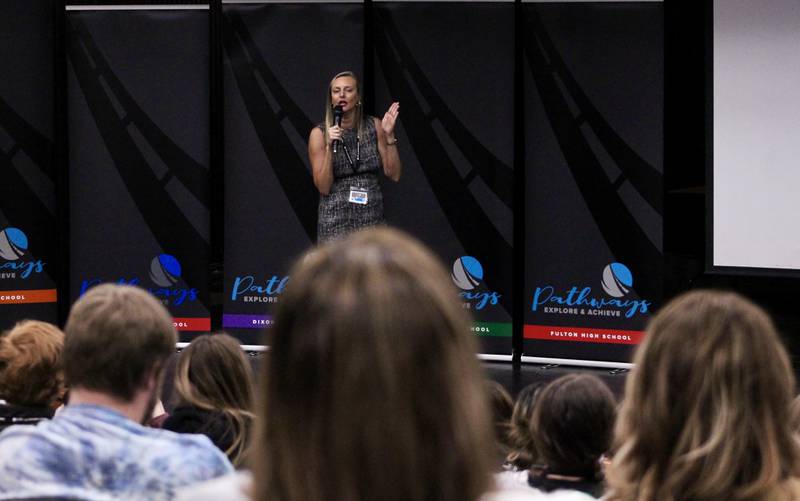 Lindsey Jensen, Illinois Teacher of the Year for 2018, was the keynote speaker Friday, April 21, 2023, for the Pathways Education Symposium at Sauk Valley Community College.