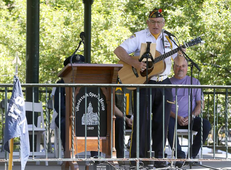 Woodstock VFW Post 5040 Commander Fred Strauss performs "Memorial Day" by Billy Dean during the Woodstock VFW Post 5040 City Square Memorial Day Ceremony and Parade on Monday, May 29, 2023, in Woodstock.
