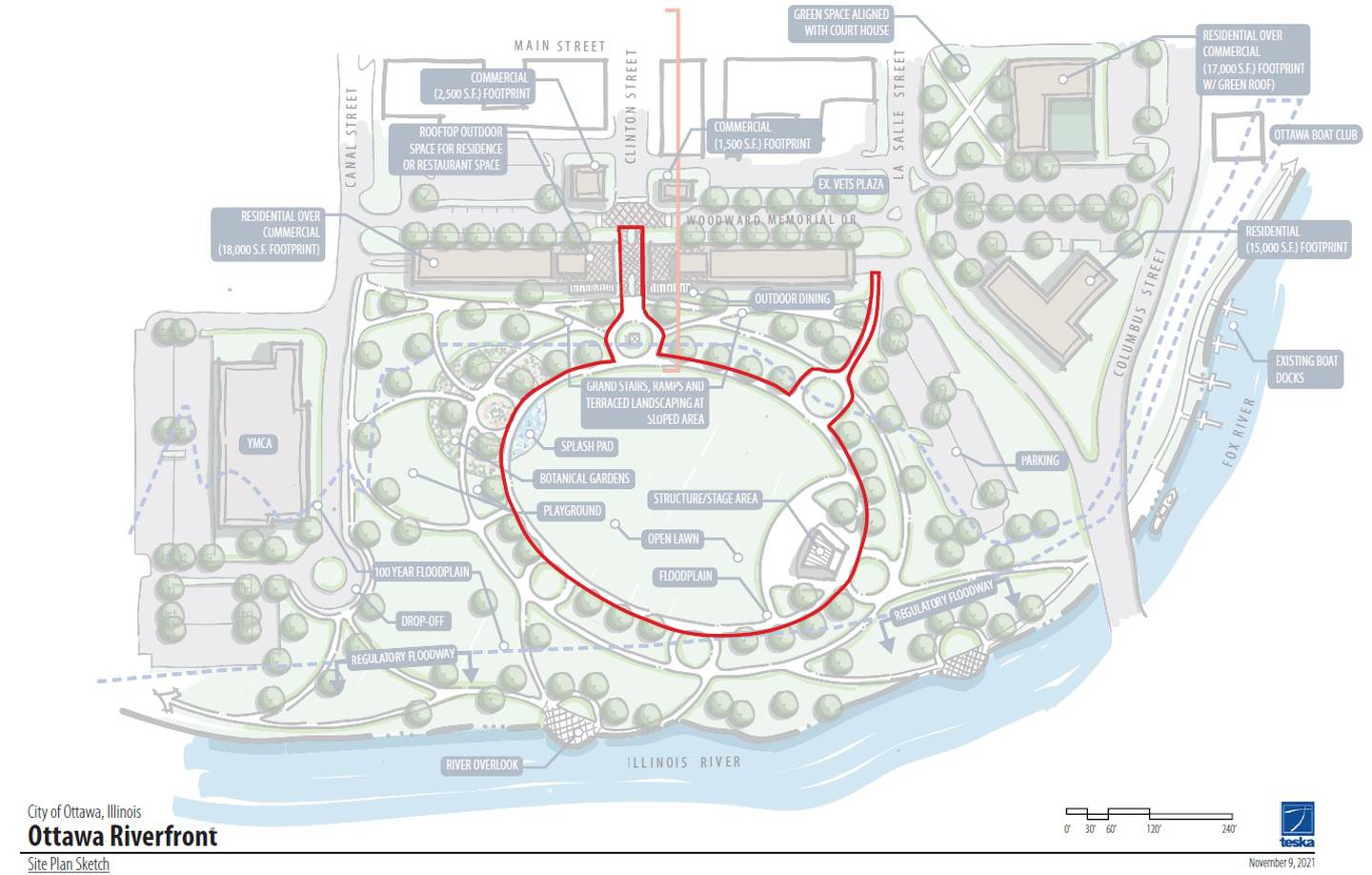 The areas marked in red are the areas affected by the grant.