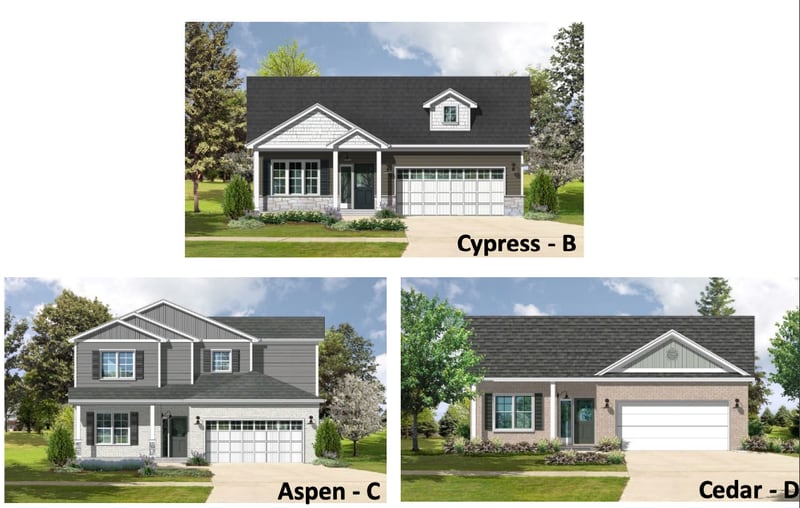 Renderings of homes proposed for the Stillwell Grove subdivision in Huntley.