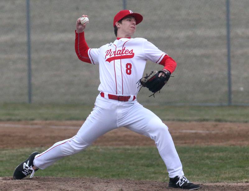 Ottawa's Rylan Dorsey delivers a pitch to St. Bede on Wednesday, March 22, 2023 at Ottawa High School.