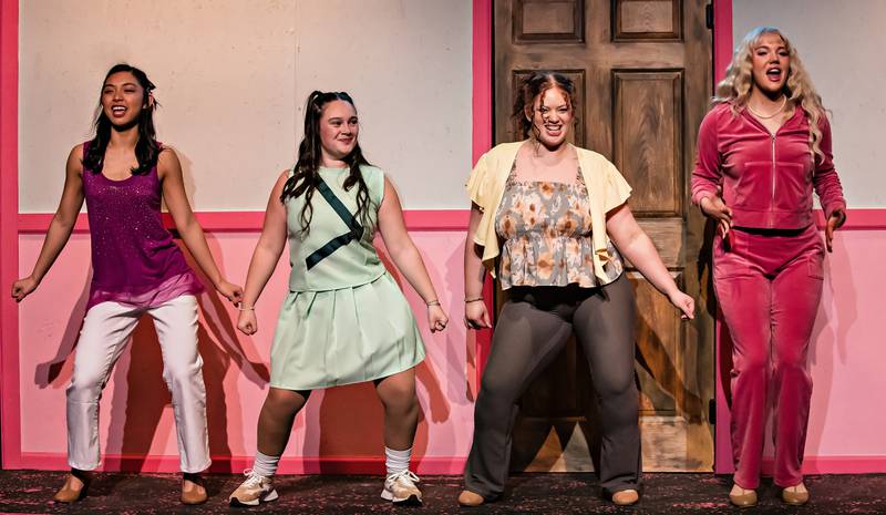 Morgan Tolentino-Siazon (from left), Adelynn Kuhlmeier, Vienna Logan, Grace Corwine in "Legally Blonde: The Musical" at McHenry County College in Crystal Lake in 2025.