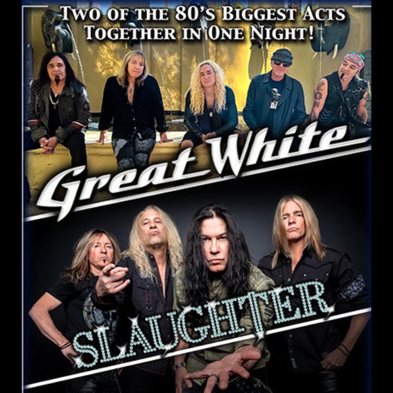 Great White and Slaughter will perform at the Arcada Theatre in downtown St. Charles Friday, July 18, 2025.