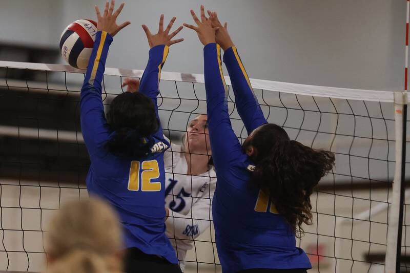 Plainfield South’s Savannah Stepanek hits a shot past the defense of Joliet Central on Thursday, Sept. 7, 2023vin Joliet.