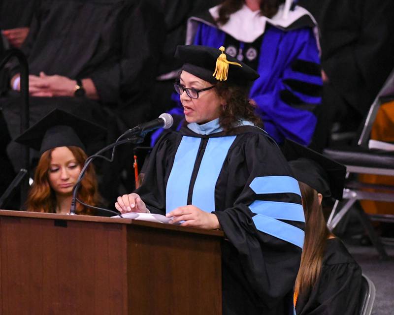DeKalb School District 428 Superintendent Minerva Garcia-Sanchez speaks to graduating seniors during the Class of 2023 Commencement ceremony at Northern Illinois University's Convocation Center, 1525 W. Lincoln Highway in DeKalb Saturday, May 27, 2023.