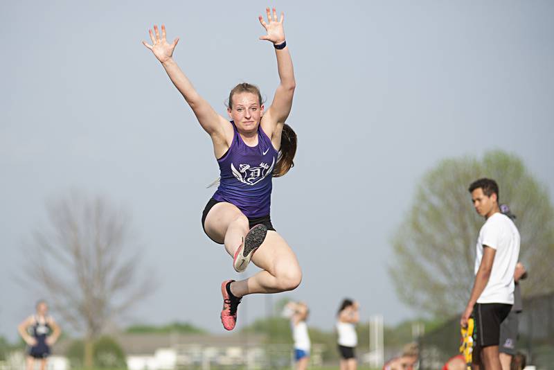 Dixon's Katie Shafer competes in the triple jump at the 2A track sectionals in Geneseo on Wednesday, May 11, 2022.