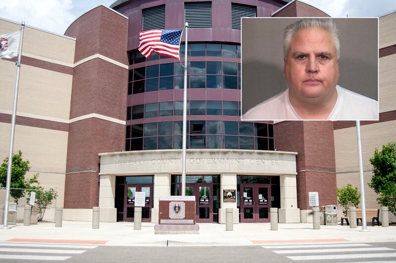 Inset of Robert T. Hanlon in front of Northwest Herald file photo of the McHenry County courthouse.