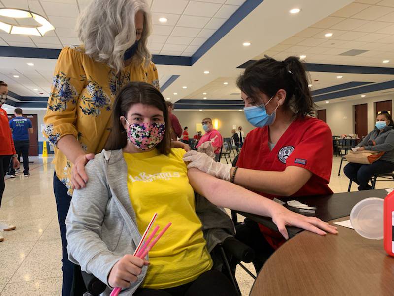 The Will County Health Department held a special needs vaccine clinic on Saturday, March 27th at the St. Charles Center at Lewis University. Six hundred special needs individuals ages 16 and up, along with their caregivers, received their vaccine "in a caring and nurturing environment built specifically for them," the health department said.