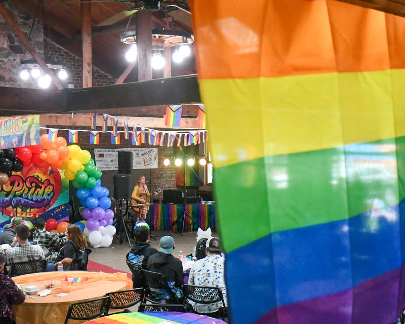 Shari Potter, of DeKalb, sings and plays her guitar during the inaugural Pride in the 815 event to kick off Pride Month in DeKalb County held on Saturday June 1, 2024.