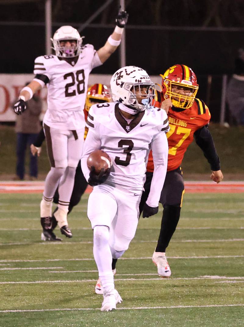Mt. Carmel's Le’Javier Payne gets through the Batavia defense for a kick return touchdown during their Class 8A state championship game Saturday, Nov. 30, 2024, in Hancock Stadium at Illinois State University in Normal.