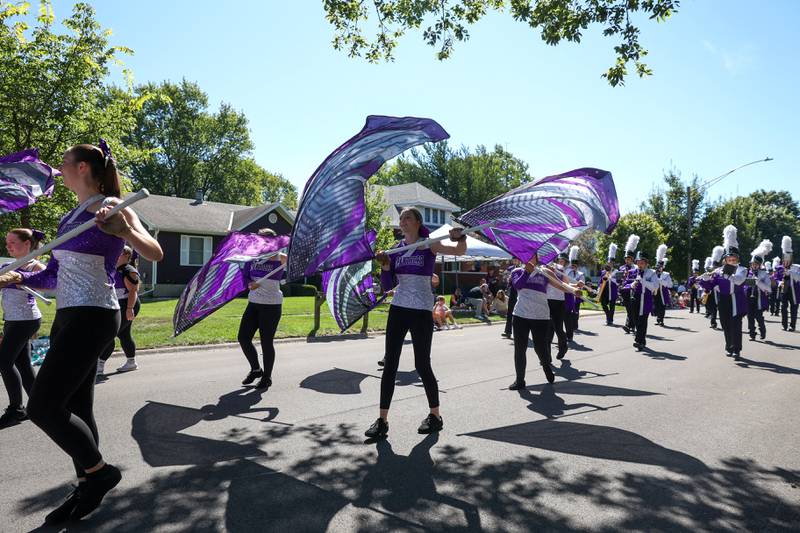 Members of the Manteno High School marching band perform during the 104th annual Herscher Labor Day Celebration Grand Parade on Monday, Sept. 1, 2025.