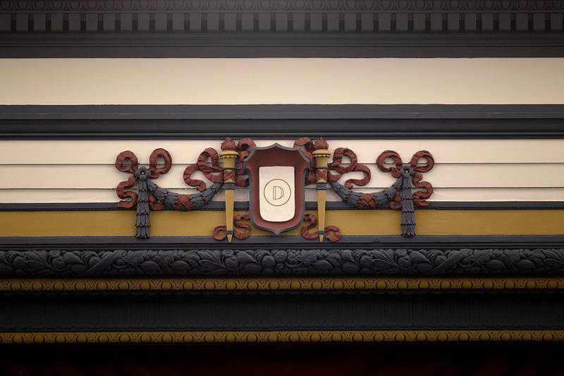 A marker above the stage largely went unnoticed due to its limited colors. The newly painted decoration is seen Tuesday, Feb. 18, 2025, at The Dixon.