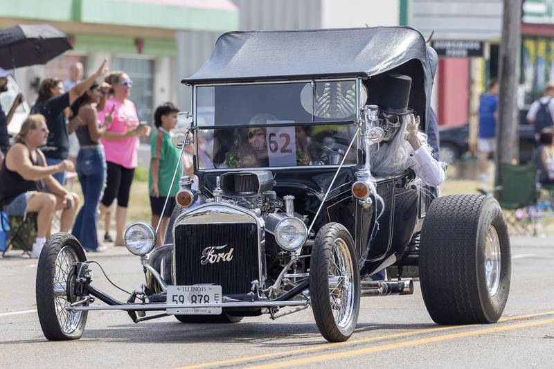 A spooky hot rodder rumbles through the Fiesta Days parade route Saturday, Sept. 14, 2024.
