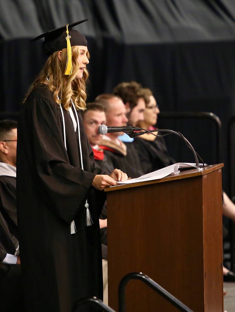 Valedictorian Gabriella Gatz speaks at the Kaneland High School Class of 2023 Graduation Ceremony on Sunday, May 21, 2023 in DeKalb.