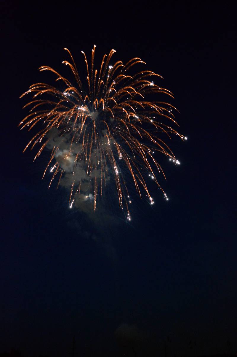 Fireworks explode over the Bertolet Memorial Library on June 2, 2023, at the end of the first day of Leaf River Summer Daze. The three-day event took place June 2-4, with most activities held at the library and River Valley Complex.