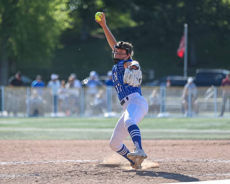 St Charles North's Ava Goettel (17) delivers a pitch during the Class 4A Glenbard West Regional Final softball game between Glenbard North at St Charles North.  May 26, 2023.