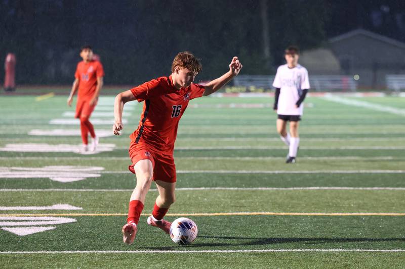 Bradley-Bourbonnais' Parker Fouts controls the ball near the goal during the Boilermakers' 9-0 victory over Bishop McNamara in an All-City match up on Wednesday, Sept. 3, 2025.