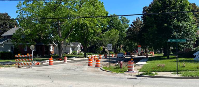 Work continues Thursday, June 2, 2022, on North Main Street in Crystal Lake as part of the North Main Street and Route 176 improvement project. The eastbound lane of Route 176, which is Terra Cotta Avenue in this location, will close Monday for more water main work.