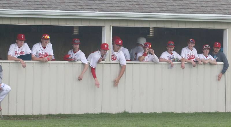 Members of the Ottawa baseball team hope for a rally against L-P on Friday, May 2, 2025 at Ottawa High School.