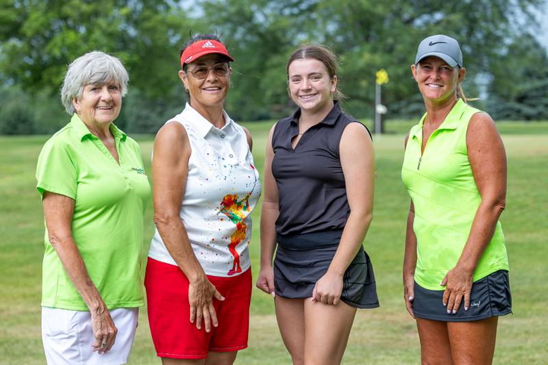 Jane Norad (from left), Crissy Allison, Allison Thome and Denise Parlier of the Championship Class pose for group photo on Saturday, August 10, 2025 at the annual Illinois Valley Women's Golf Tournament at Edgewood Golf Club in McNabb.