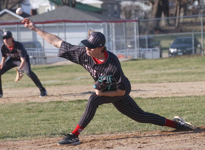 Hall's Brodi Bosi lets go of a throw to Streator on Thursday, March 19, 2026 at Streator High School.