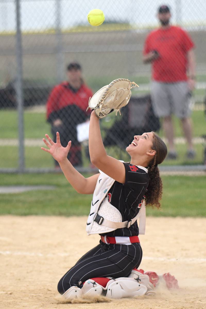 Bradley-Bourbonnais' Alayna Sykes makes a catch during the Class 4A Normal Community Regional championship against Normal Community Friday, May 22, 2026.