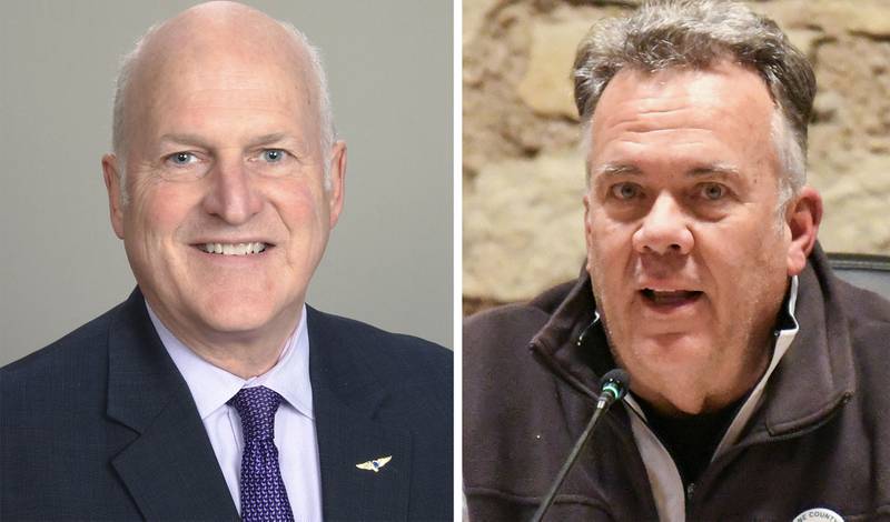 Jonathan Gripe (left) and Mark Davoust (right). Incumbent Kane County Board Member Mark Davoust, R-St. Charles, is facing challenger Jonathan Gripe in the March 19 Republican Party primary for District 14.