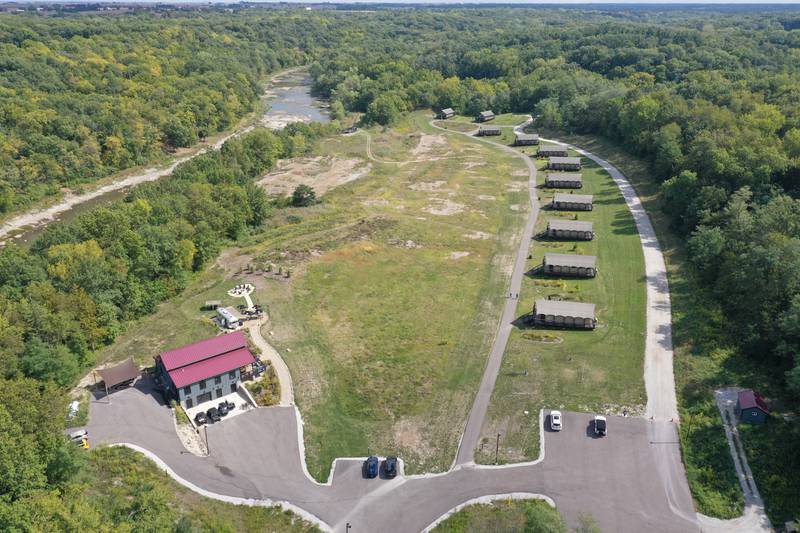 An aerial view of Camp Aramoni on Monday, Sept. 18, 2023 near Lowell.