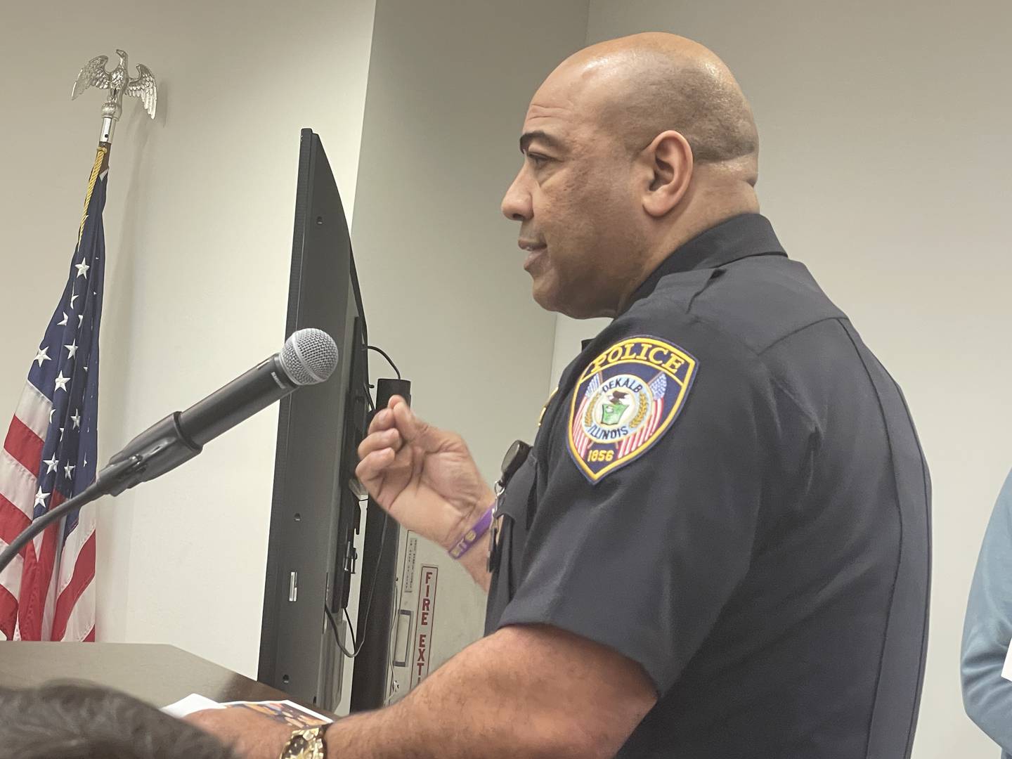 DeKalb Police Chief David Byrd speaks at a n April 10, 2023 DeKalb City Council meeting.