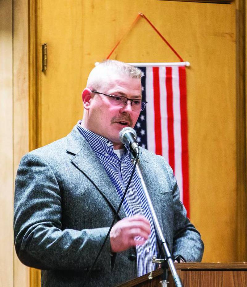 Mike Lewis speaks Saturday during the Whiteside County Sheriff candidate forum.