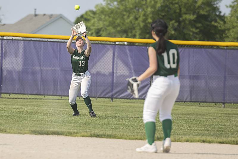 Boylan’s Sydney Dannenberg hauls in a fly ball against Sterling Tuesday, May 23, 2023 during a class 3A regional semifinal game in Belvidere.