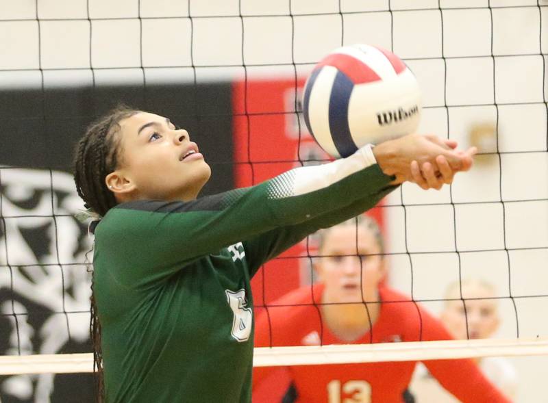 St. Bede's Kijah Lucas returns a serve from Henry-Senachwine on Tuesday, Oct. 21, 2025 at Henry-Senachwine High School.