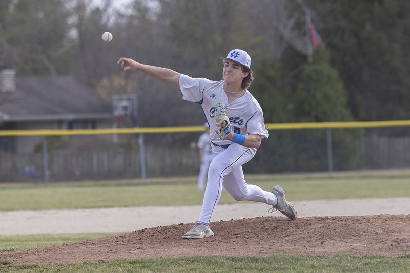 Newman’s Garet Wolfe fires a pitch against Sterling Tuesday, March 12, 2024.