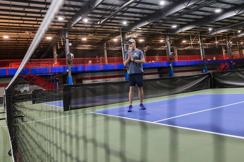 Westwood racket sports director Chris Duffy introduces pickleball to a group of kids from St. Anne’s School Wednesday, Sept. 17, 2025.