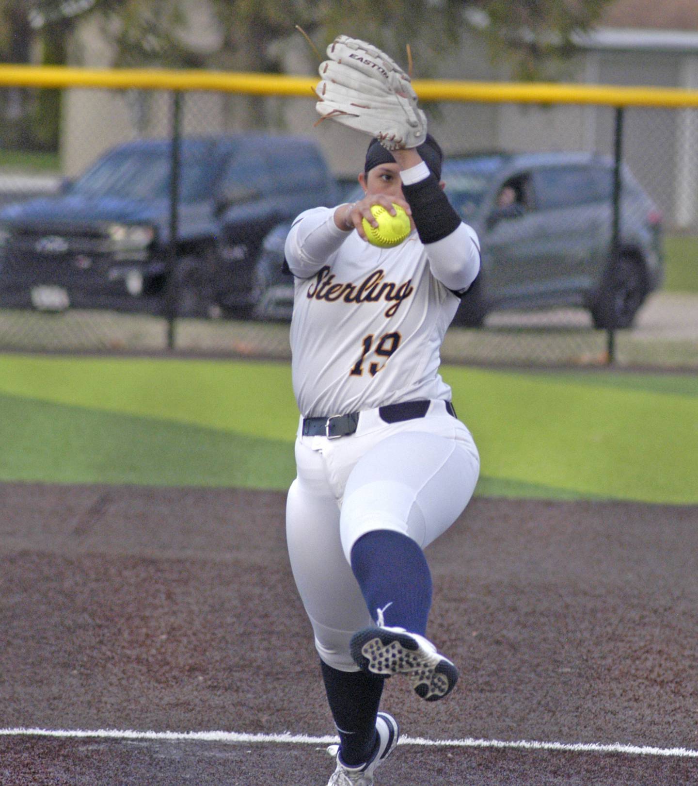 Sterling Pitcher Lily Martinez brings the heat against Rock Island. The game took place at the SHS Softball Complex at Sterling High School on Thursday, April 3, 2025.