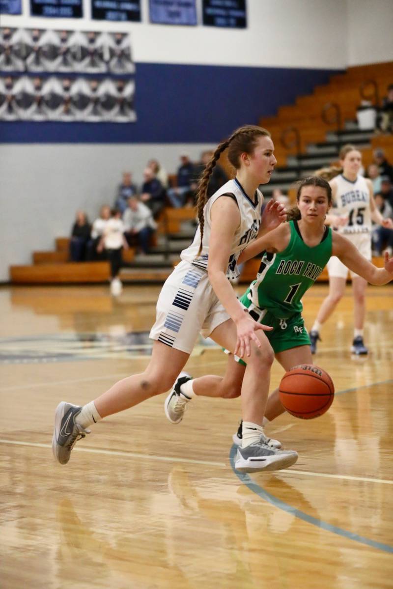 Bureau Valley's Libby Endress drives during Saturday's regional game at the Storm Cellar.