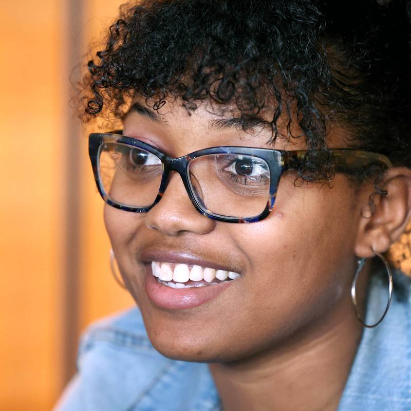 Malia Jones talks Wednesday, Feb. 21, 2024, at Cast Iron Coffee in DeKalb, about her work promoting social change in the community and her efforts to make a difference for those that may be underrepresented in the area.