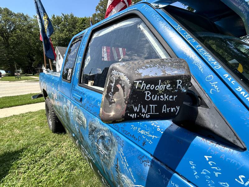 This truck with hundreds of veteran signatures was an entry in the car show at Forreston's Sauerkraut Days on Saturday, Aug. 3, 2024. The 1987 Chevy S-10 pickup is owned by Roger Wilson of Freeport.