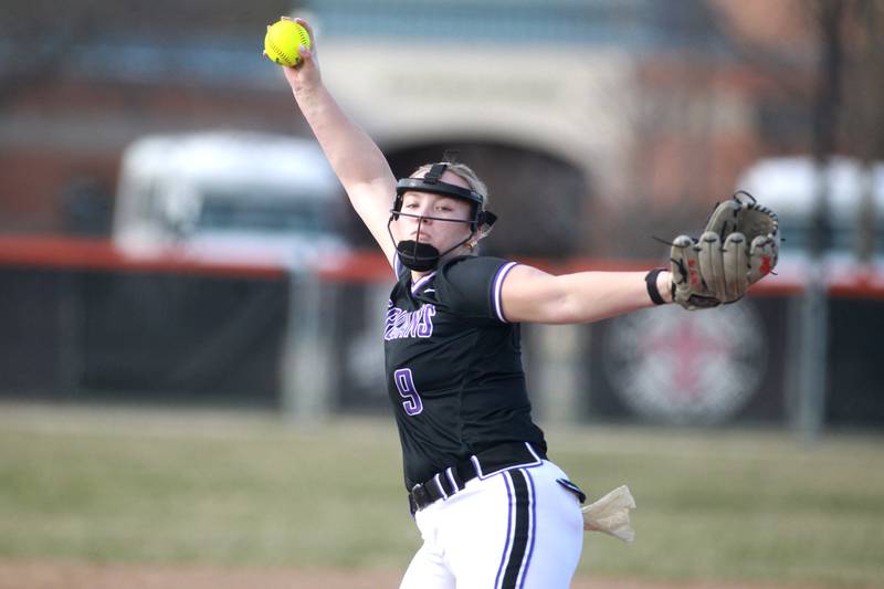Downers Grove North's Ashlynn Durkin pitches during a game against St. Charles East on Friday, March 28, 2025 in St. Charles.