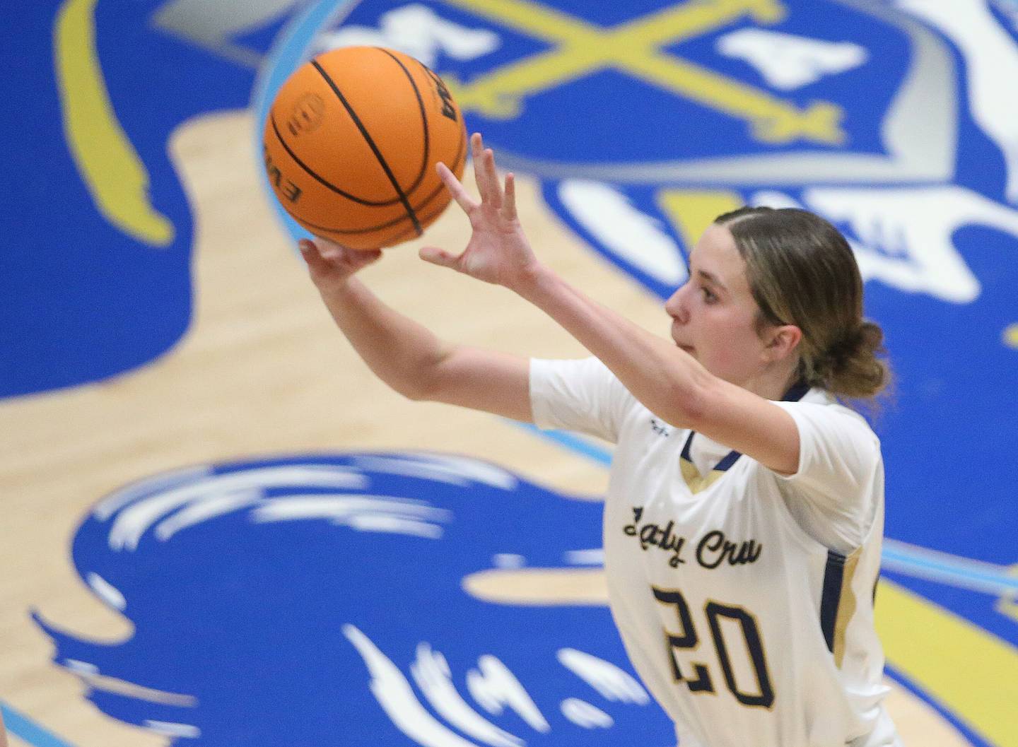 Marquette's Kaitlyn Davis shoots a wide-open jump shot against Roanoke-Benson on Thursday, Feb. 6, 2025 in Bader Gym at Marquette High School.