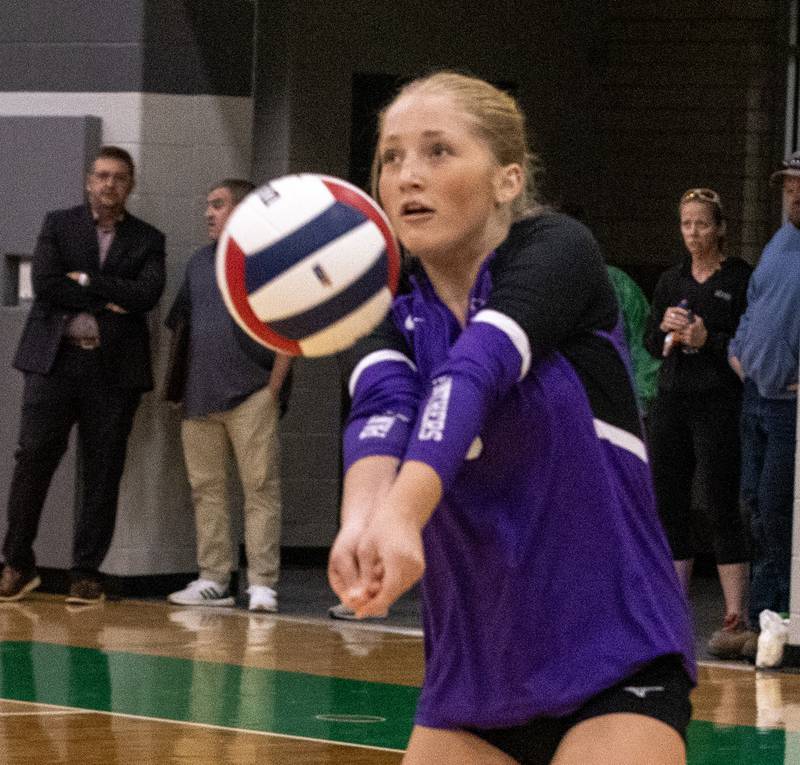 Manteno's Kendall Blanchette passes the ball during Class 2A Regional final on Thursday, Oct. 30, 2025 at Seneca High School.