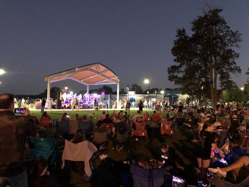 Several thousand people packed into McHenry's Miller Point Park on Saturday, Sept. 27, 2025, during the annual Light the Night. The city lights fires in the 15 fire globes lining the Riverwalk, and the park offers live music, food truck and vendors.