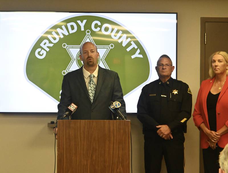 From left: Grundy County States Attorney Jason Helland, Grundy County Sheriff Ken Briley, and Sen. Sue Rezin