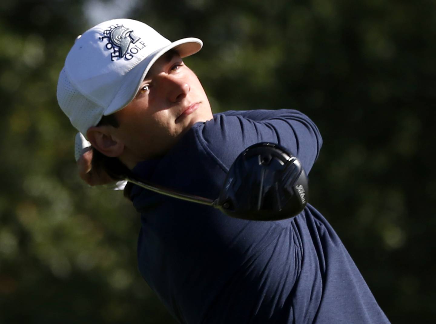 Cary-Grove’s Maddux Tarasievich watches his tee shot on the fourth hole during the Fox Valley Conference Boys Golf Tournament. Thursday, Sept. 22, 2022, at Randall Oaks Golf Club in West Dundee.