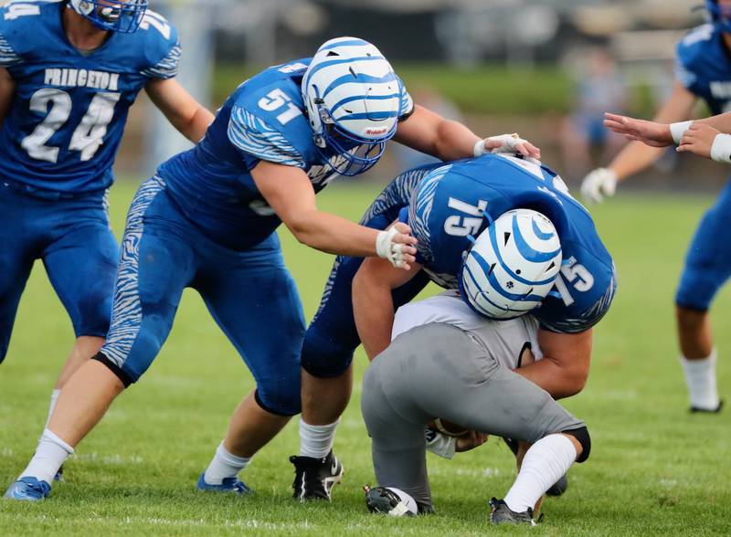 Bennett Williams (51) and Payne Miller (75) team up for a formidable force on the Princeton offense and defensive lines. Both are receiving heavy collegiate interest, including the Div. 1 level.